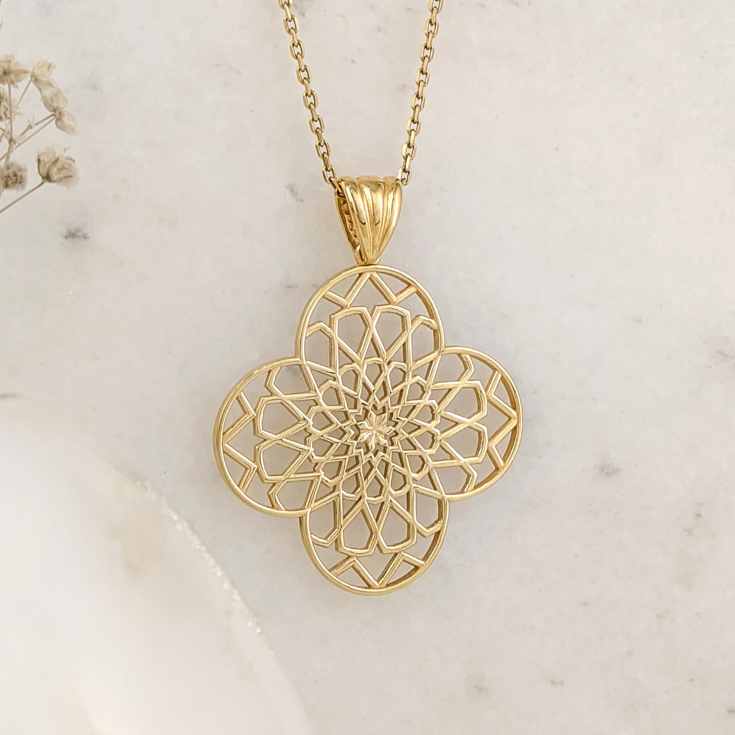 Geometric Openwork Clover Pendant