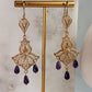 18K Gold Plated 3" Gemstone Drop Tulip Dangle Earrings