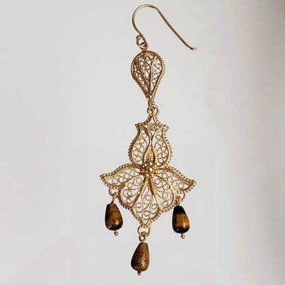 Ornate Filigree Dangle Earrings with Gemstone Drops - TurkishBling