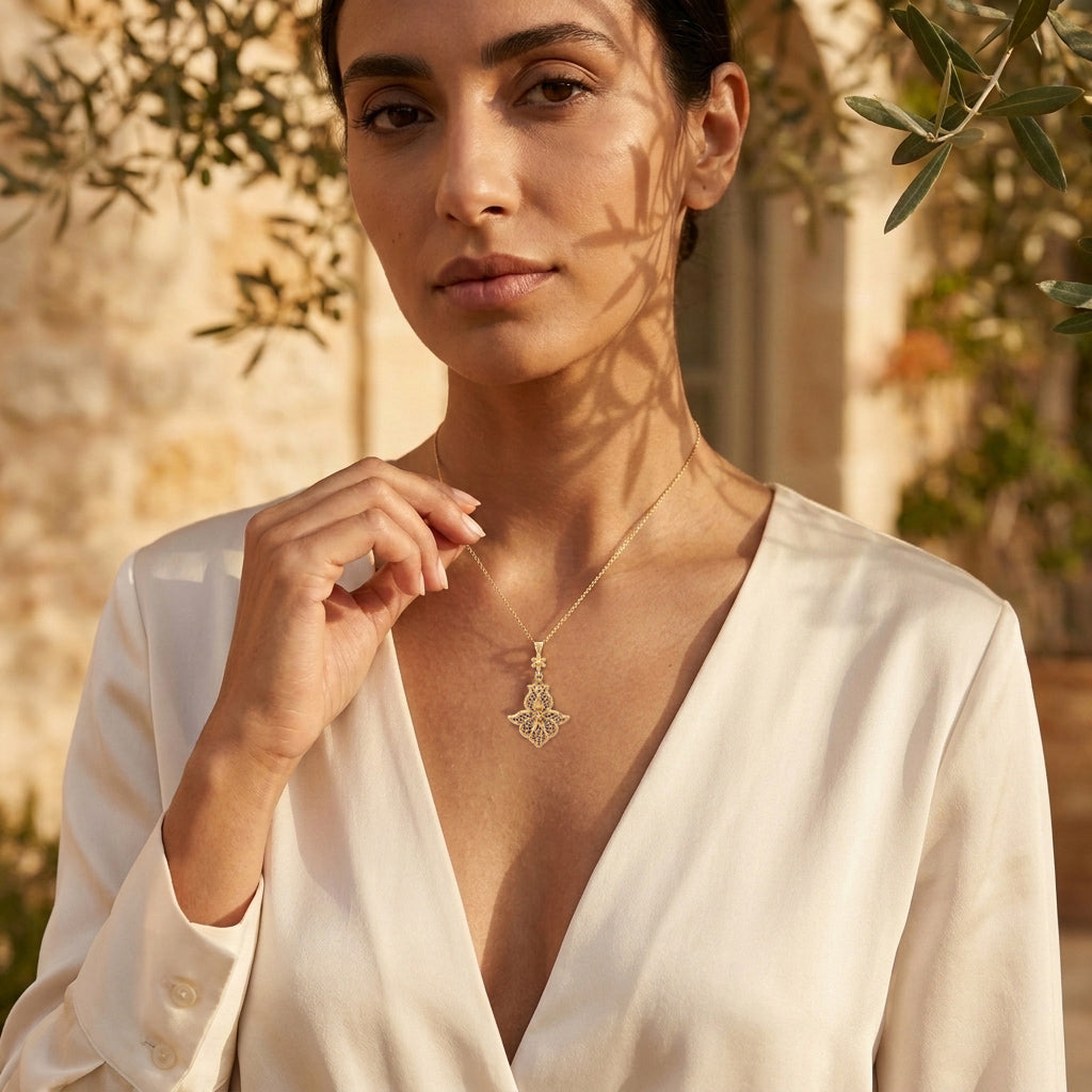 Floral Cross Openwork Pendant
