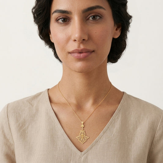 Floral Cross Openwork Pendant