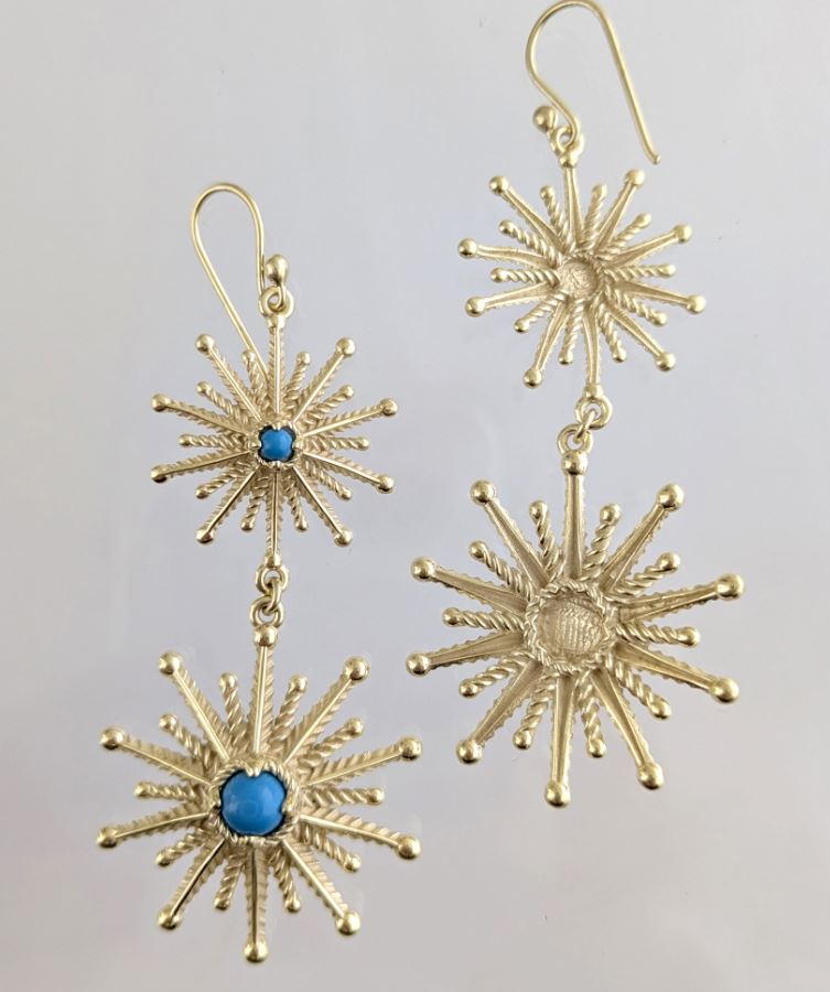 Starburst Drop Earrings – Blue Gem Statement Jewelry