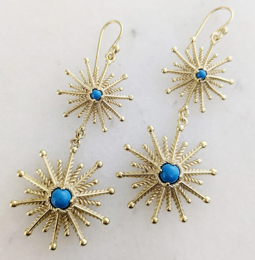 Starburst Drop Earrings – Blue Gem Statement Jewelry