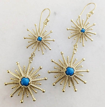 Starburst Drop Earrings – Blue Gem Statement Jewelry - TurkishBling