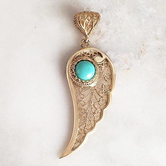 Filigree Angel Wing Pendant with Turquoise Stone