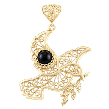 Gold Plated Filigree Bird Pendant with Black Onyx Stone