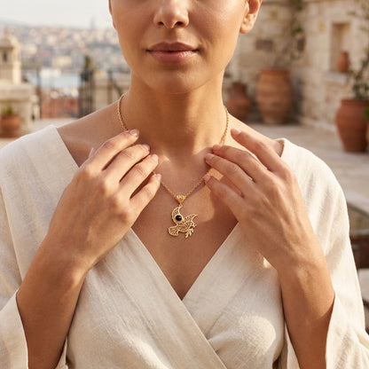 Gold Plated Filigree Bird Pendant with Black Onyx Stone