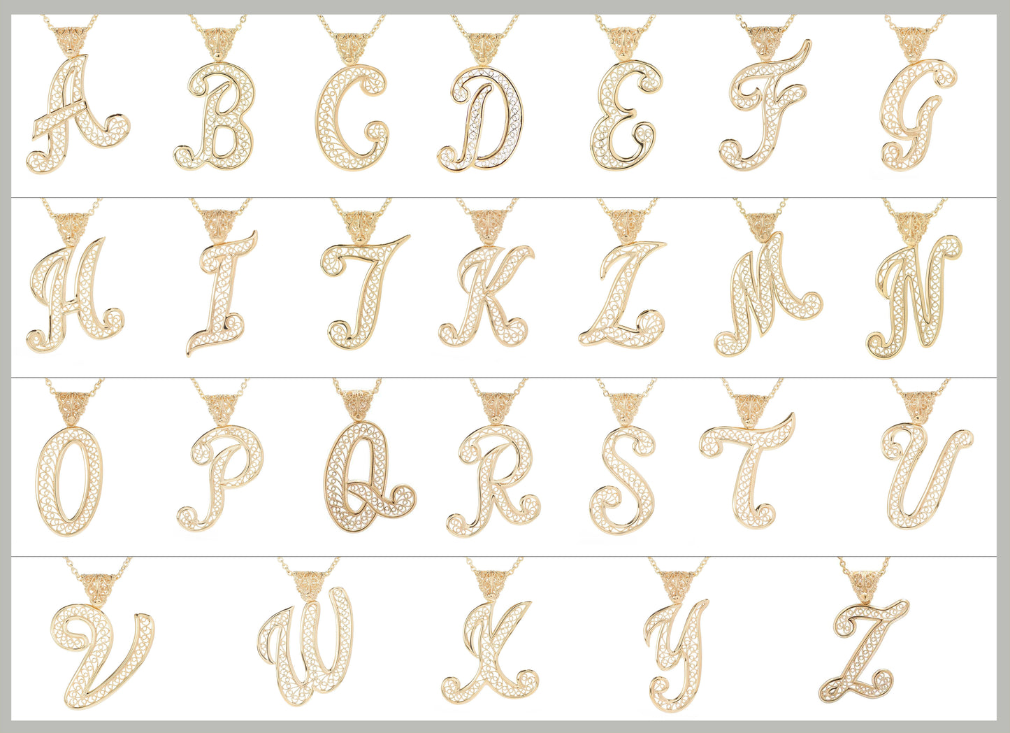 Filigree Script Initial Pendant Necklace – All Letters A to Z