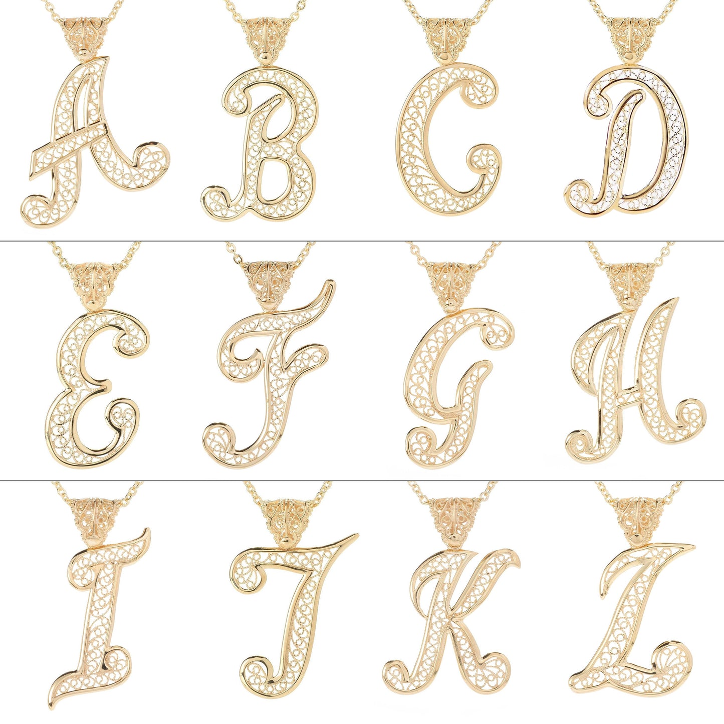Filigree Script Initial Pendant Necklace – All Letters A to Z