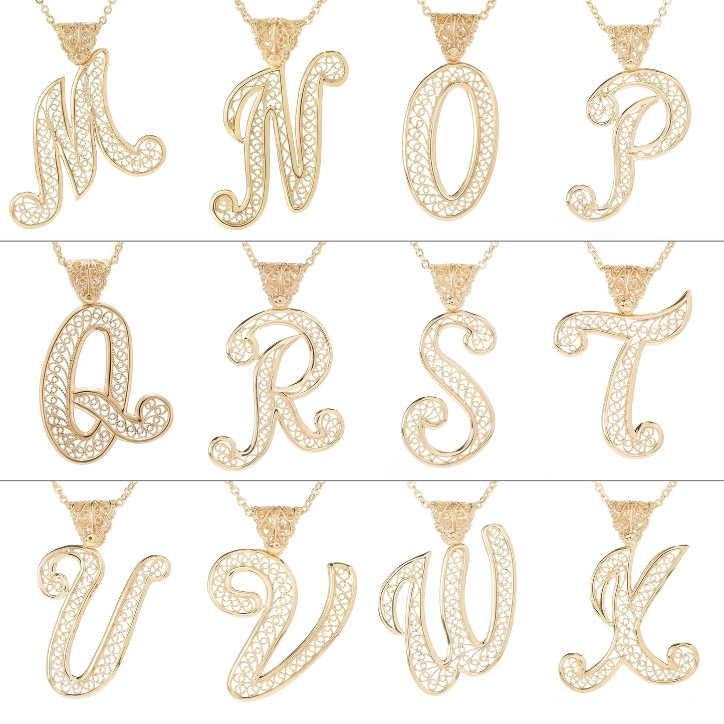 Filigree Script Initial Pendant Necklace – All Letters A to Z