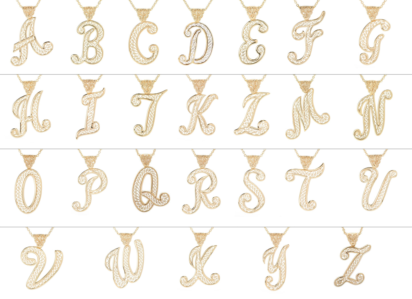 Filigree Script Initial Pendant – All Letters A to Z