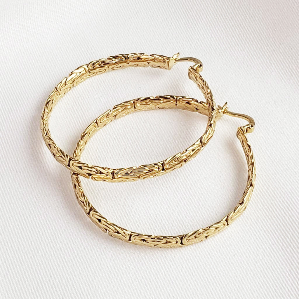 Byzantine Link Hoop Earrings with Timeless Texture