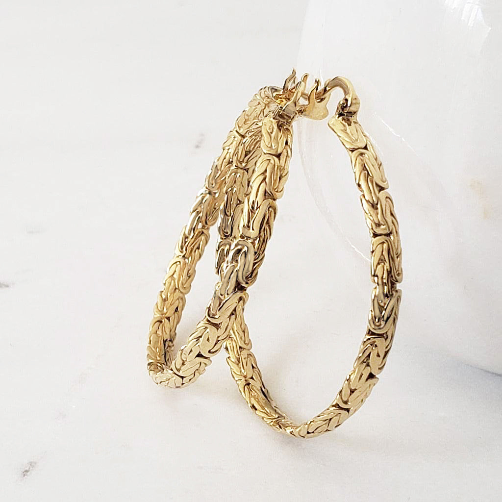 Byzantine Link Hoop Earrings with Timeless Texture