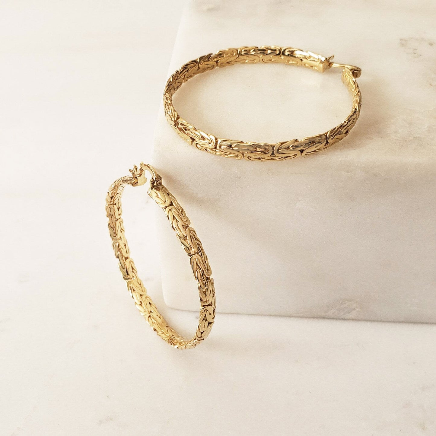 Byzantine Link Hoop Earrings with Timeless Texture