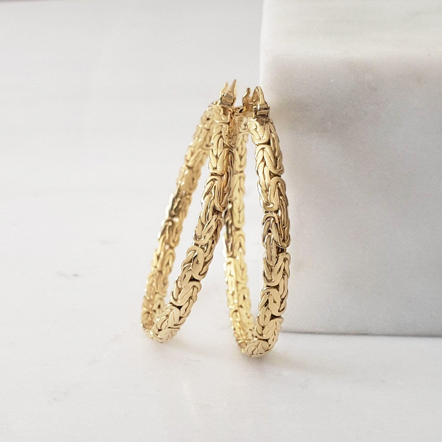 Byzantine Link Hoop Earrings with Timeless Texture