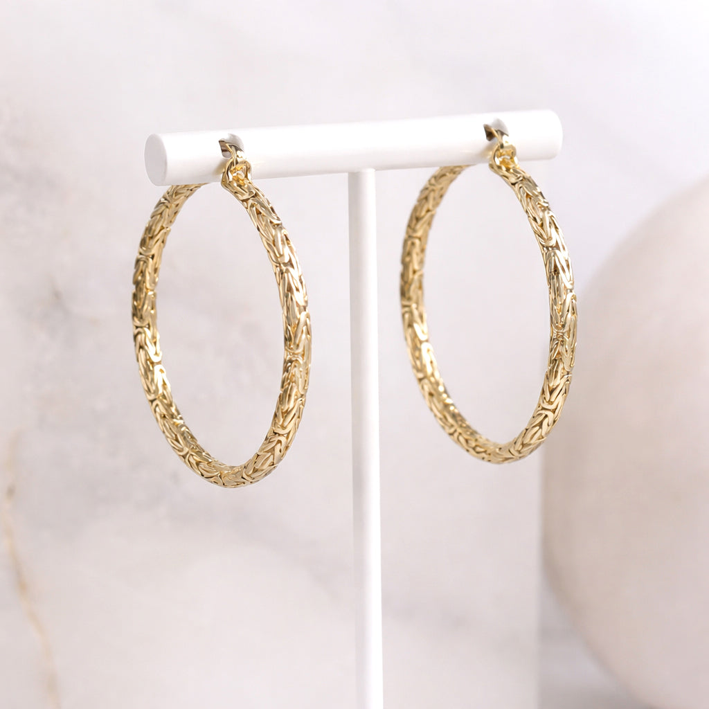 Byzantine Link Hoop Earrings with Timeless Texture