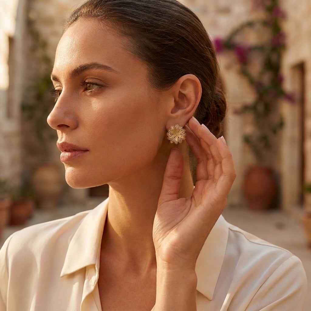 Layered Floral Openwork Stud Earrings