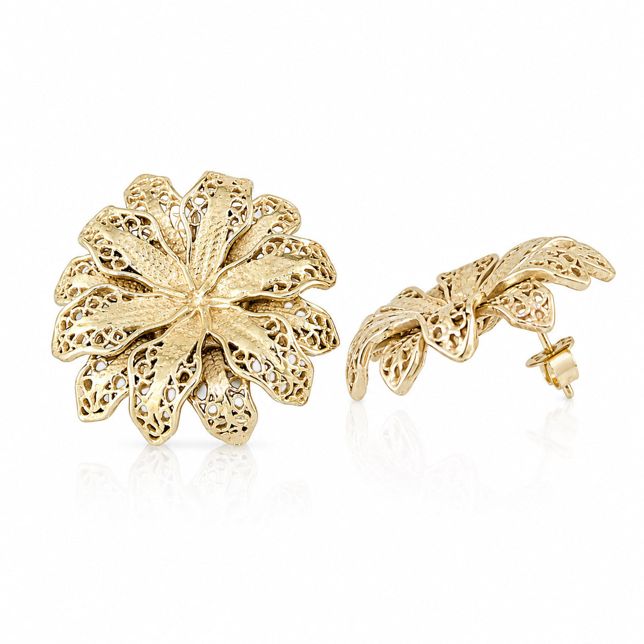 Layered Floral Openwork Stud Earrings