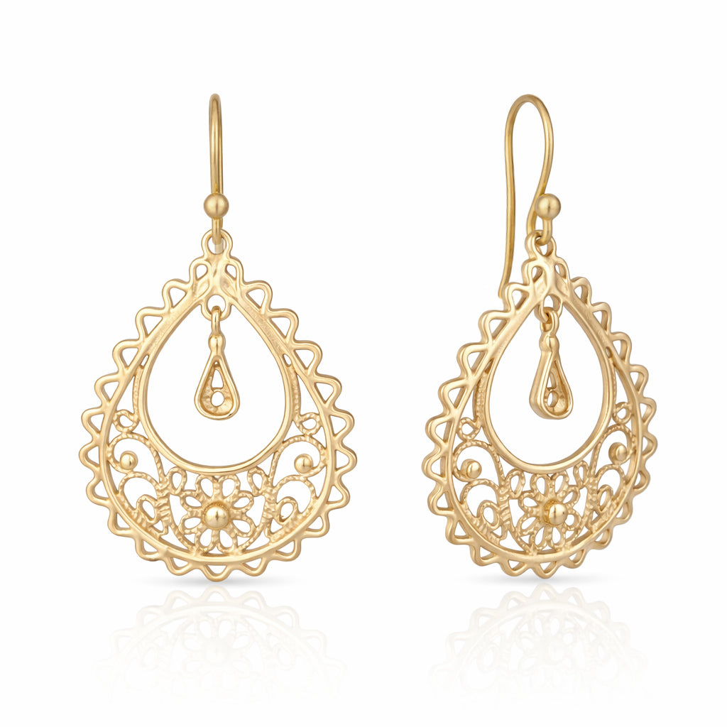 Open Teardrop Filigree Drop Earrings