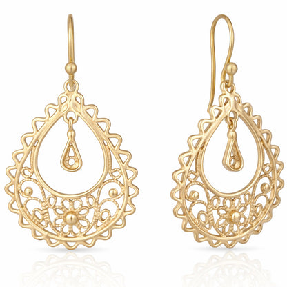Open Teardrop Filigree Drop Earrings