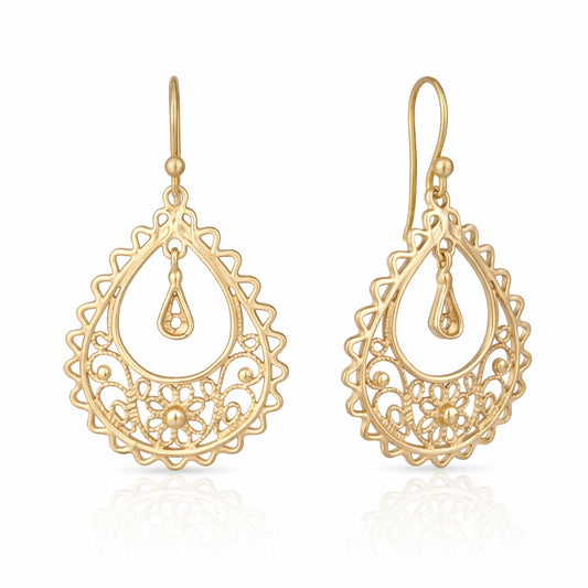 Open Teardrop Filigree Drop Earrings