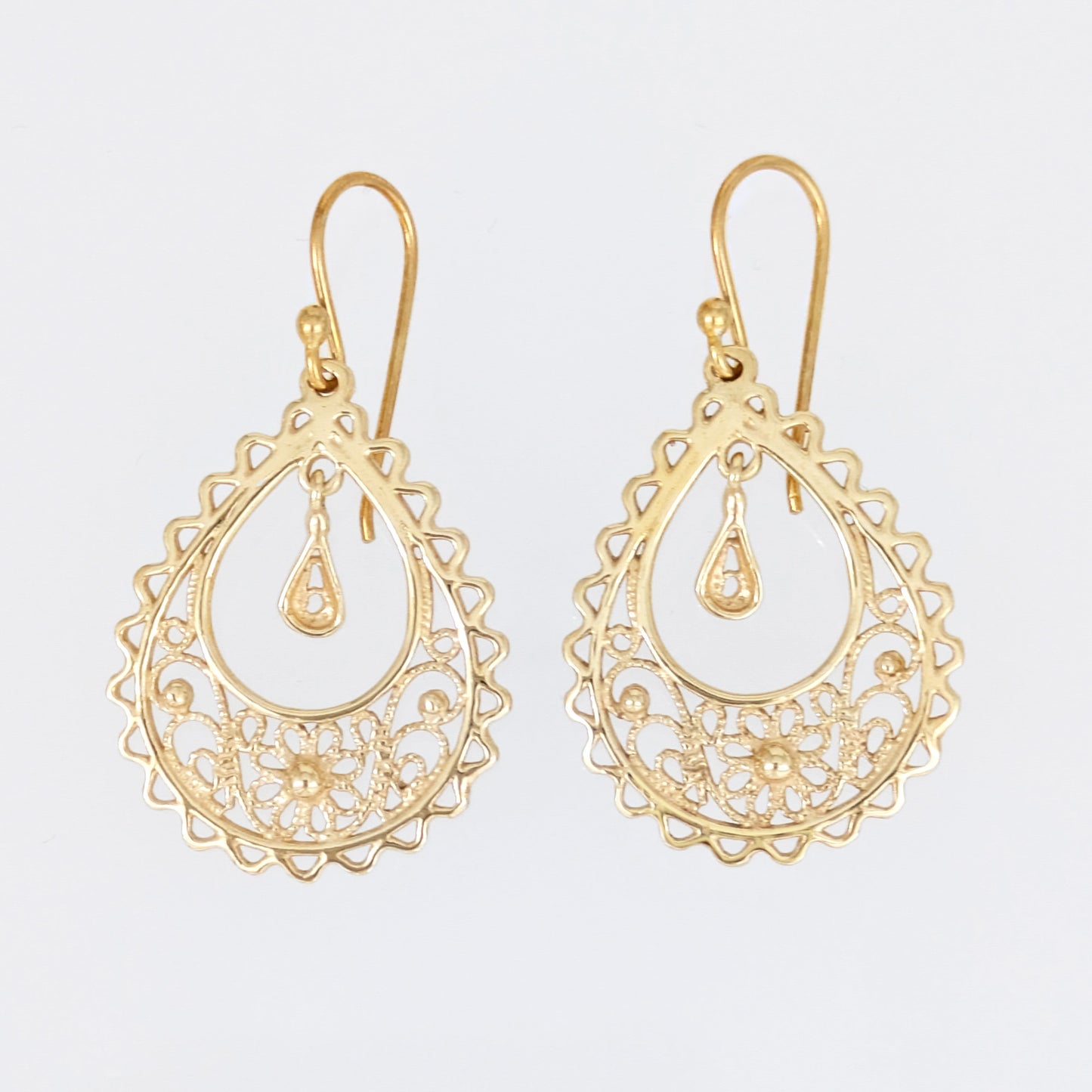 Open Teardrop Filigree Drop Earrings
