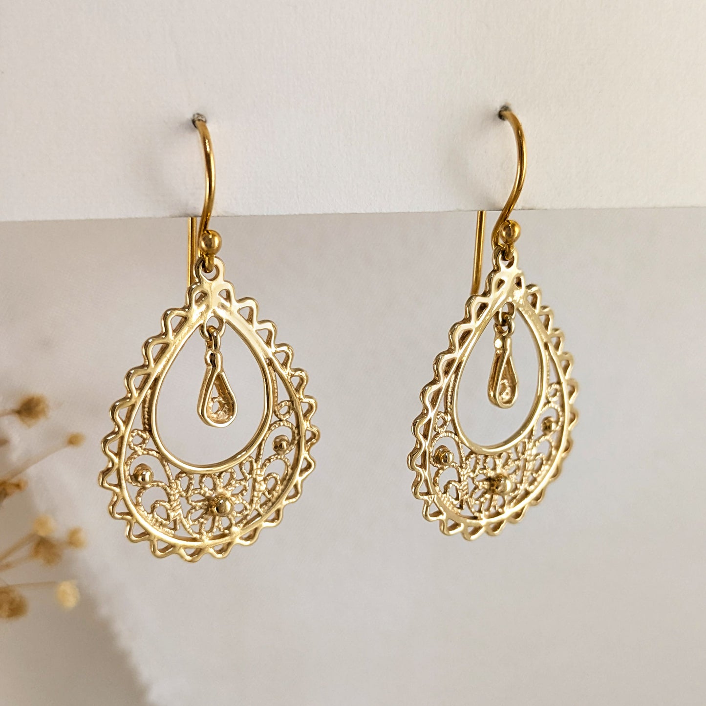 Open Teardrop Filigree Drop Earrings