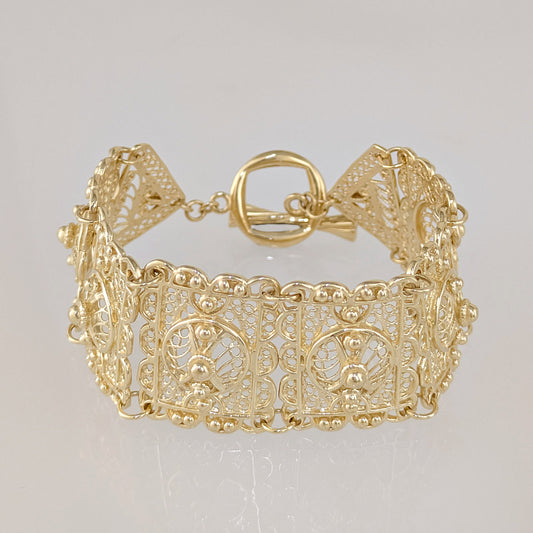 Statement Filigree Panel Bracelet with Toggle Clasp