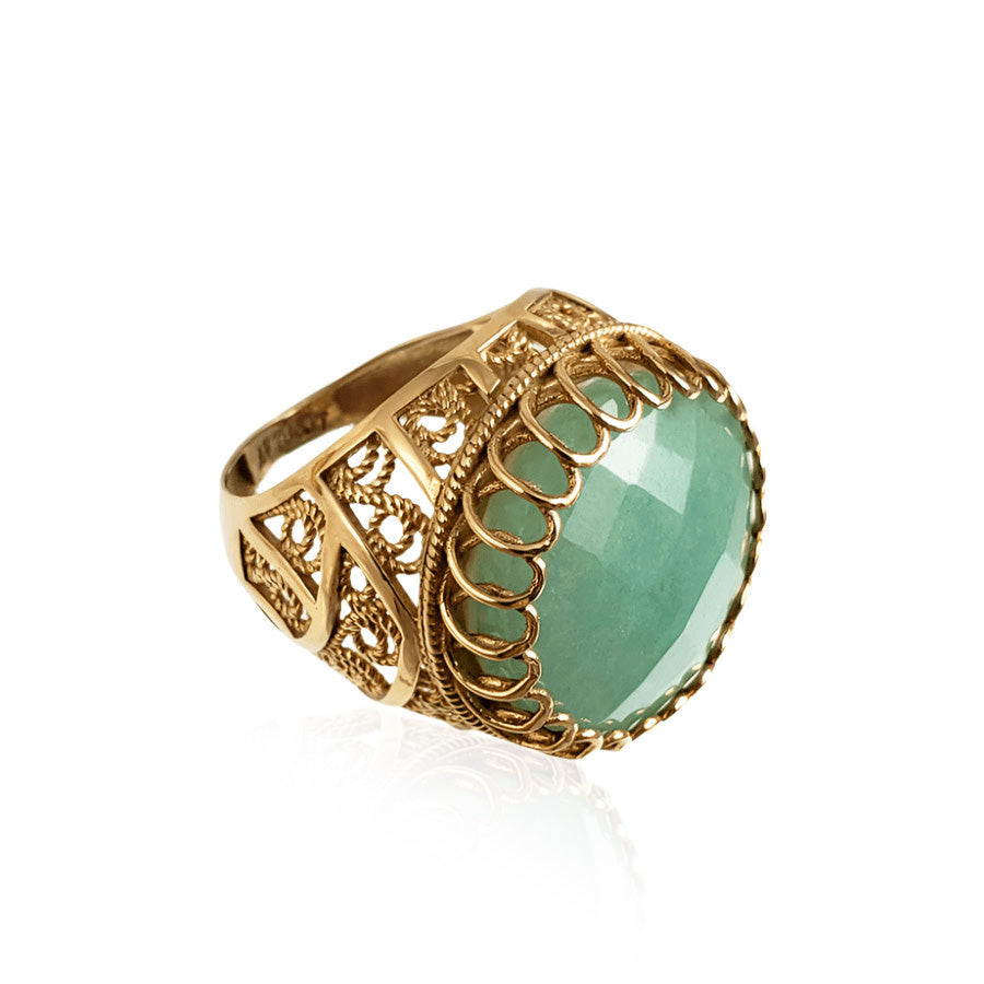 Filigree Statement Ring with Green Aventurine