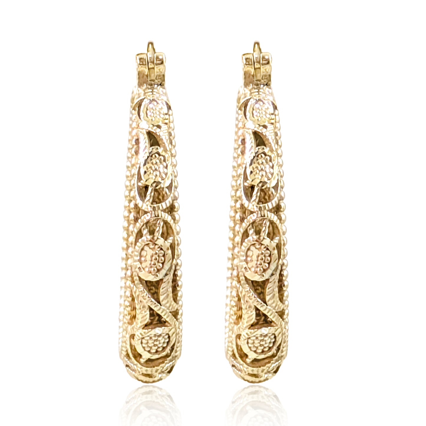 Elegant Floral Filigree Gold Hoop Earrings – Handcrafted in Istanbul