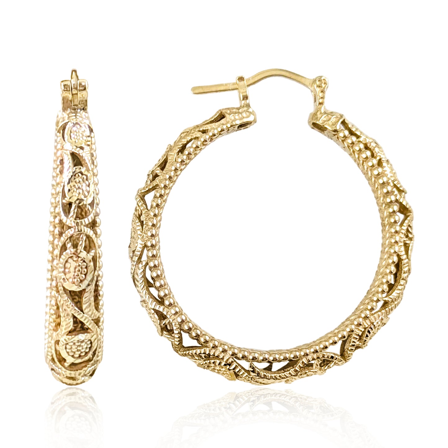 Elegant Floral Filigree Gold Hoop Earrings – Handcrafted in Istanbul