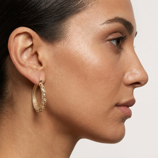 Elegant Floral Filigree Gold Hoop Earrings – Handcrafted in Istanbul
