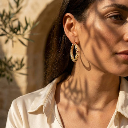 Elegant Floral Filigree Gold Hoop Earrings – Handcrafted in Istanbul