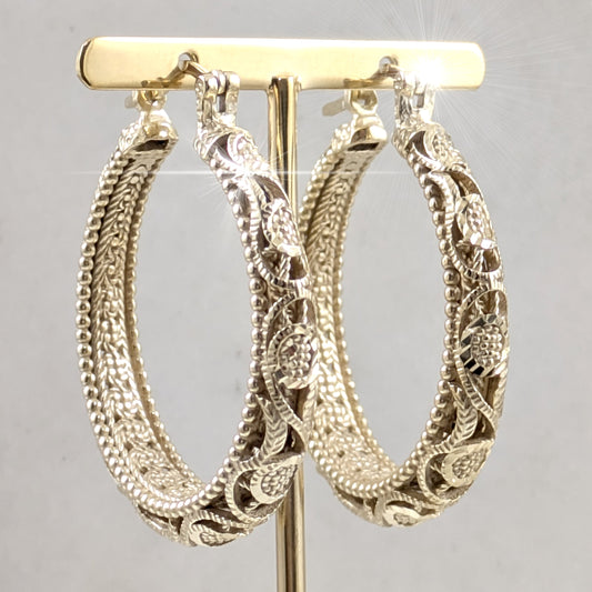 Gold Filigree Floral Hoop Earrings