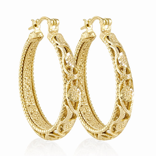 Elegant Floral Filigree Gold Hoop Earrings – Handcrafted in Istanbul