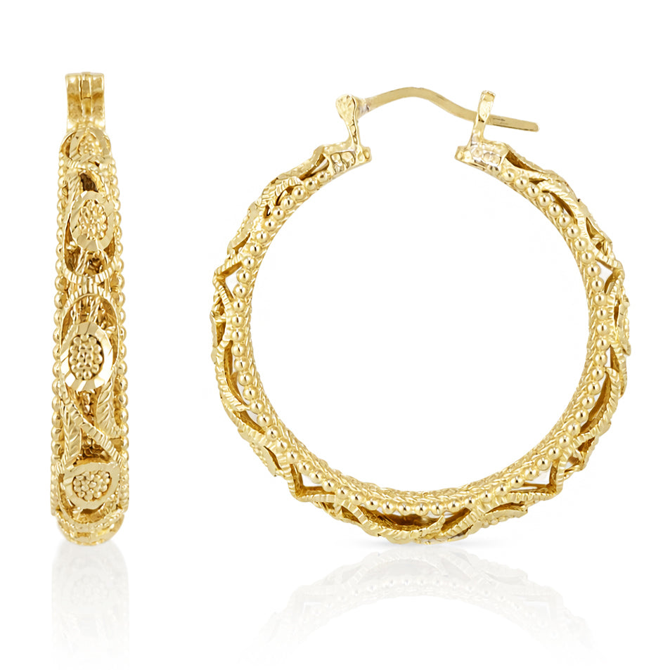 Elegant Floral Filigree Gold Hoop Earrings – Handcrafted in Istanbul