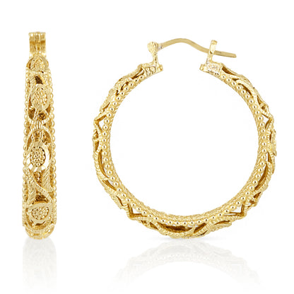 Elegant Floral Filigree Gold Hoop Earrings – Handcrafted in Istanbul