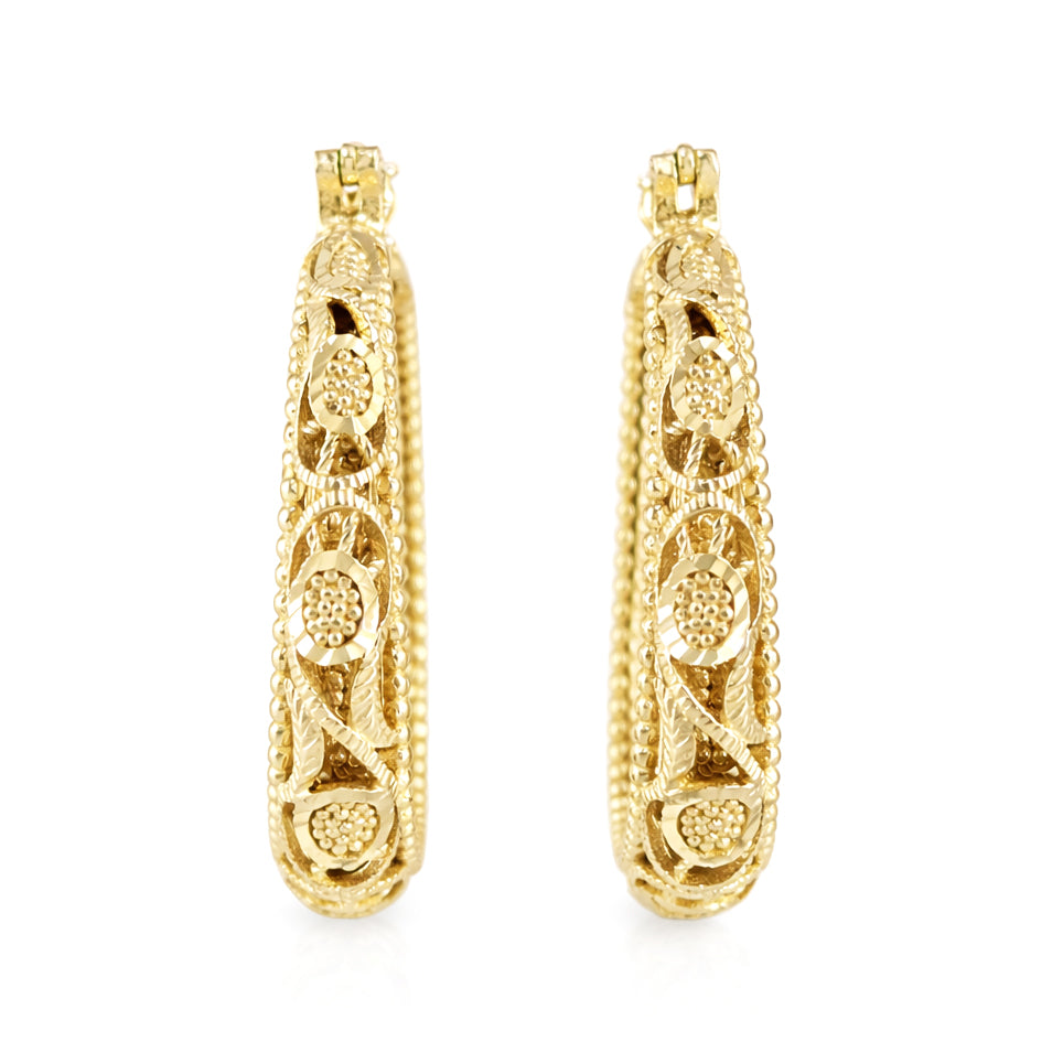 Elegant Floral Filigree Gold Hoop Earrings – Handcrafted in Istanbul
