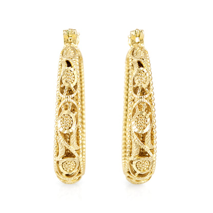 Elegant Floral Filigree Gold Hoop Earrings – Handcrafted in Istanbul