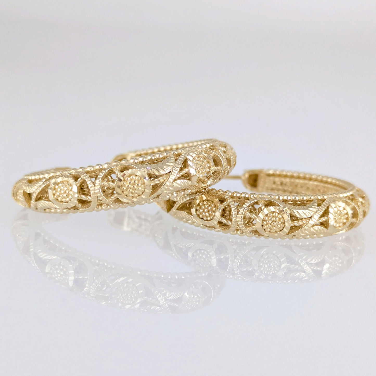 Elegant Floral Filigree Gold Hoop Earrings – Handcrafted in Istanbul