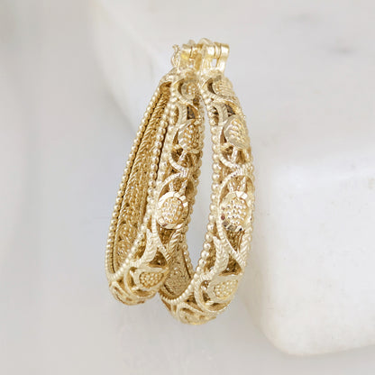Elegant Floral Filigree Gold Hoop Earrings – Handcrafted in Istanbul