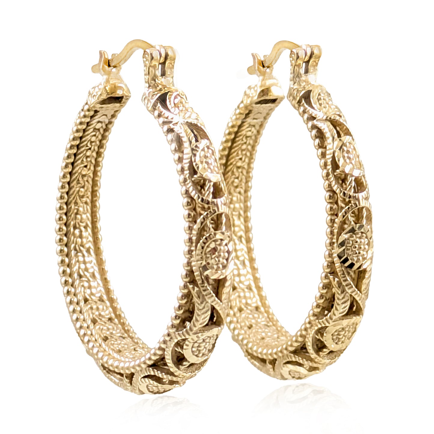 Elegant Floral Filigree Gold Hoop Earrings – Handcrafted in Istanbul