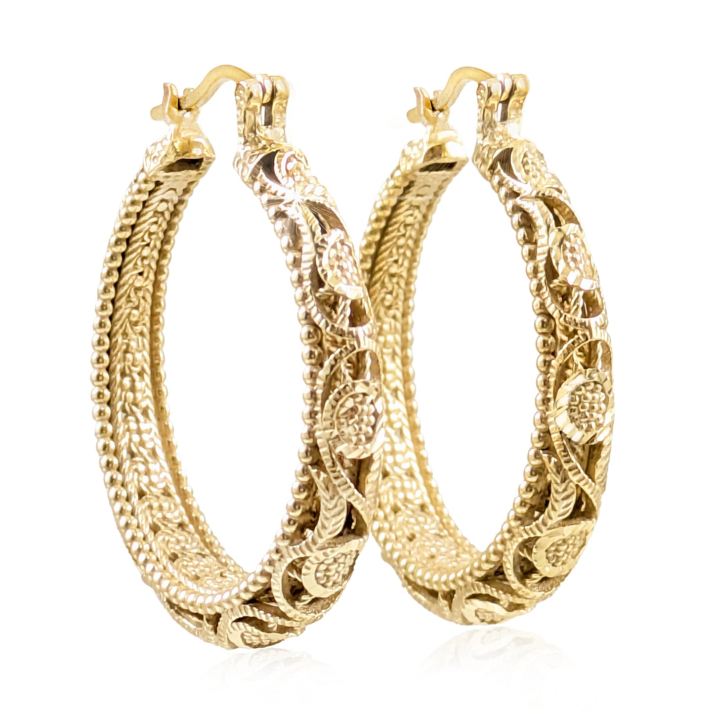 Elegant Floral Filigree Gold Hoop Earrings – Handcrafted in Istanbul