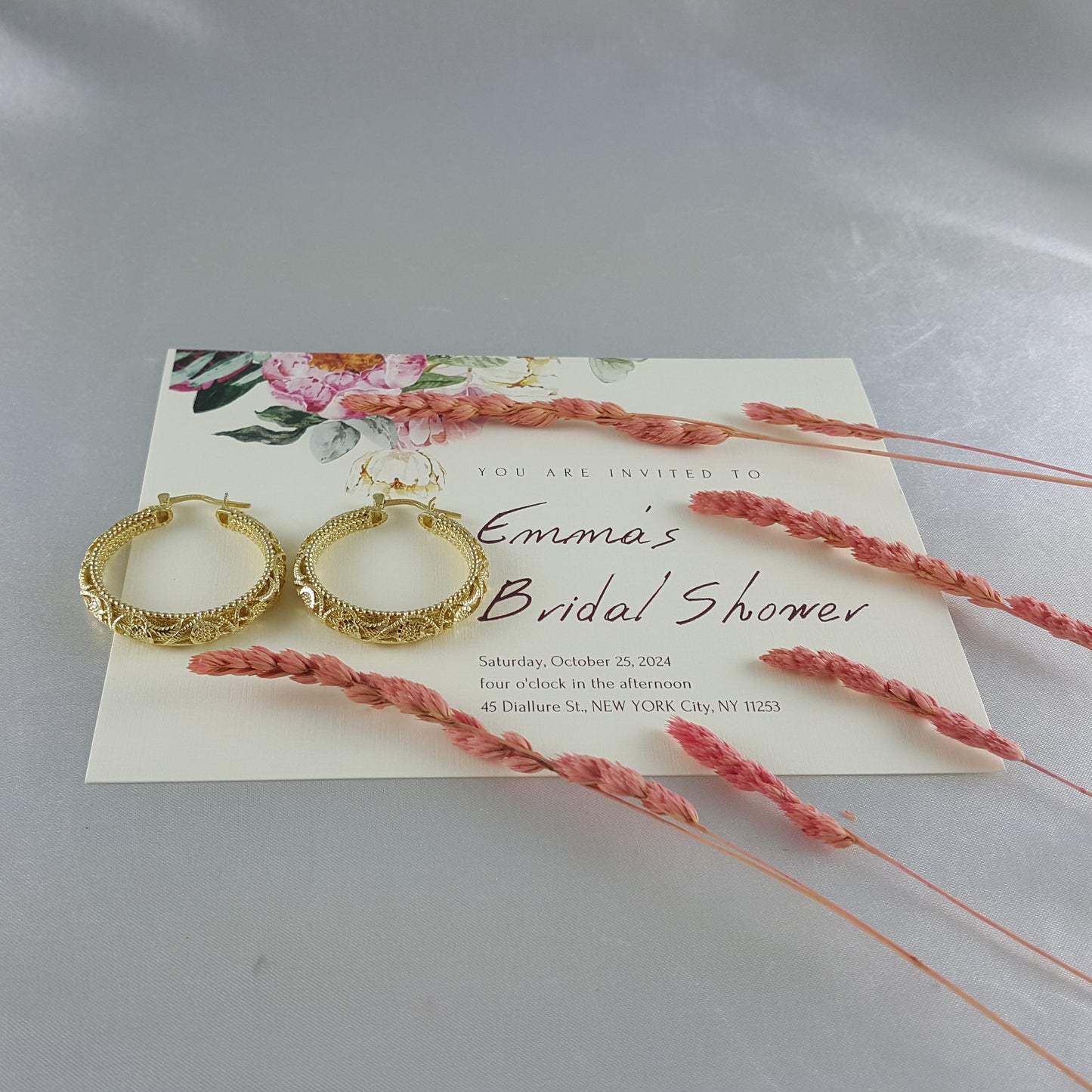 Gold Filigree Floral Hoop Earrings