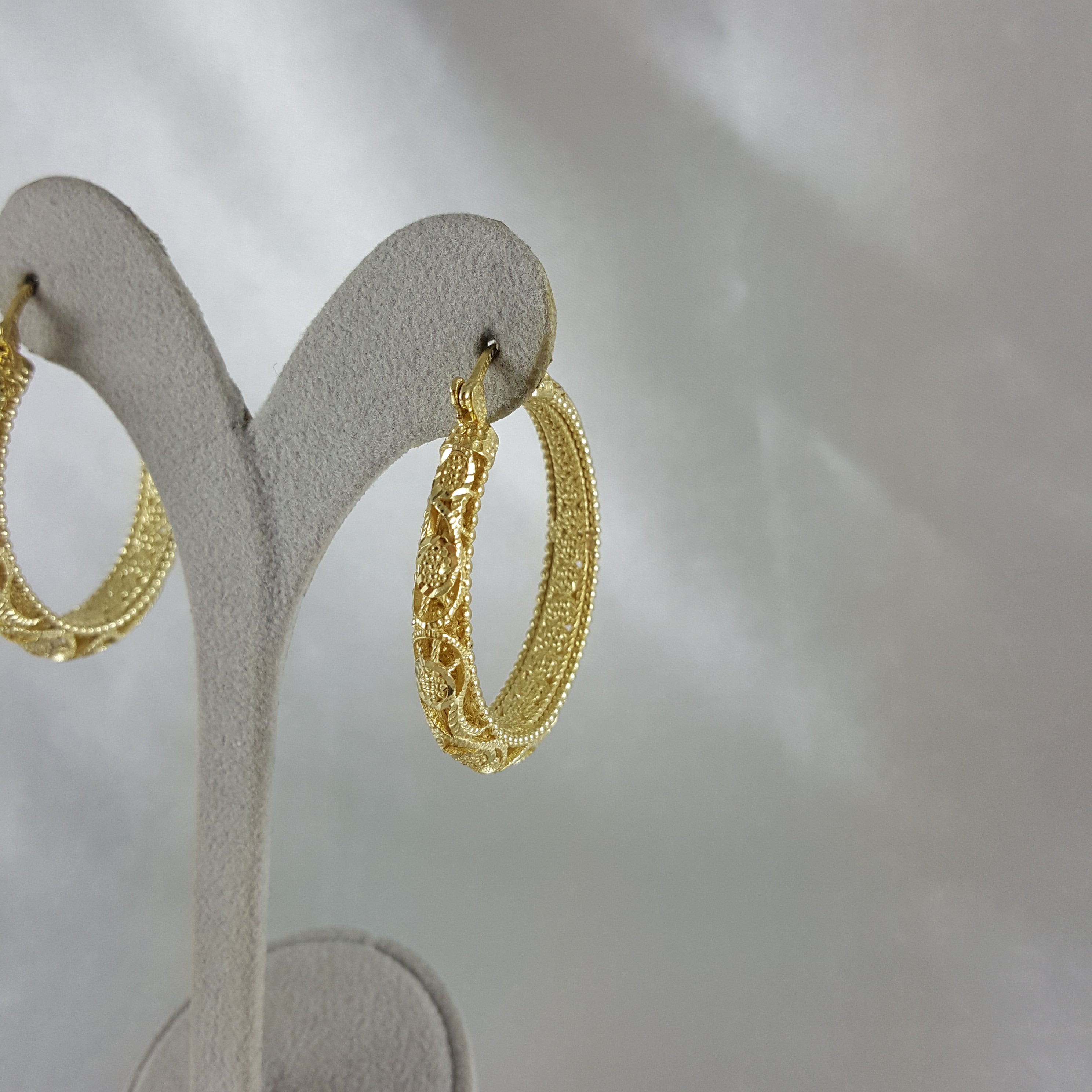 Gold Filigree Floral Hoop Earrings