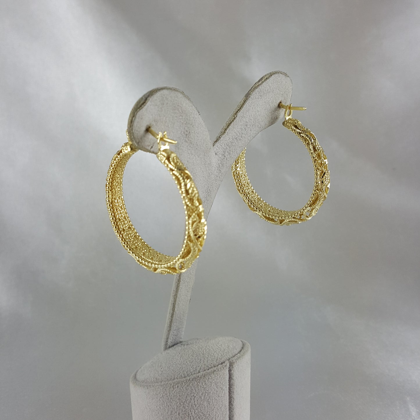 Gold Filigree Floral Hoop Earrings