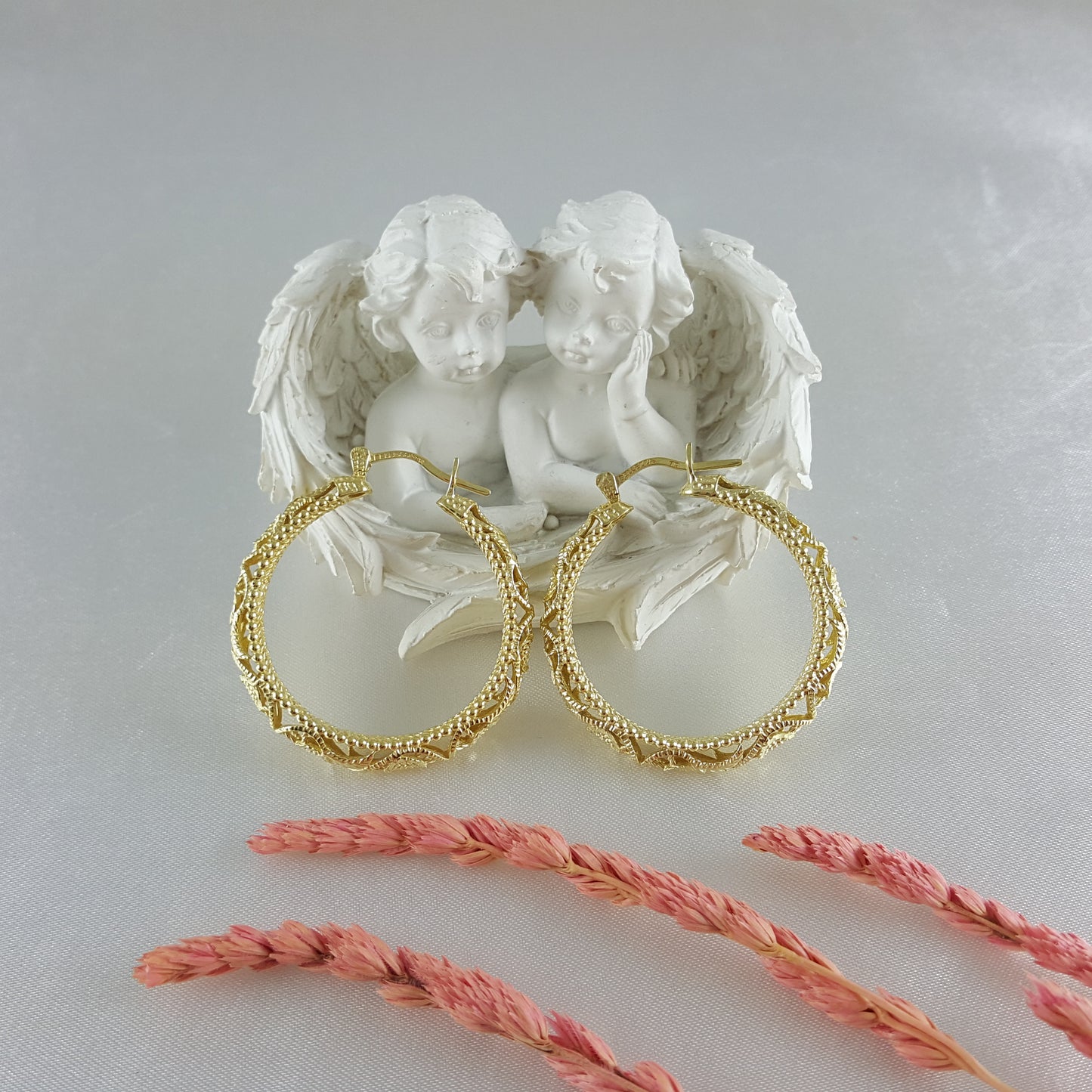 Gold Filigree Floral Hoop Earrings