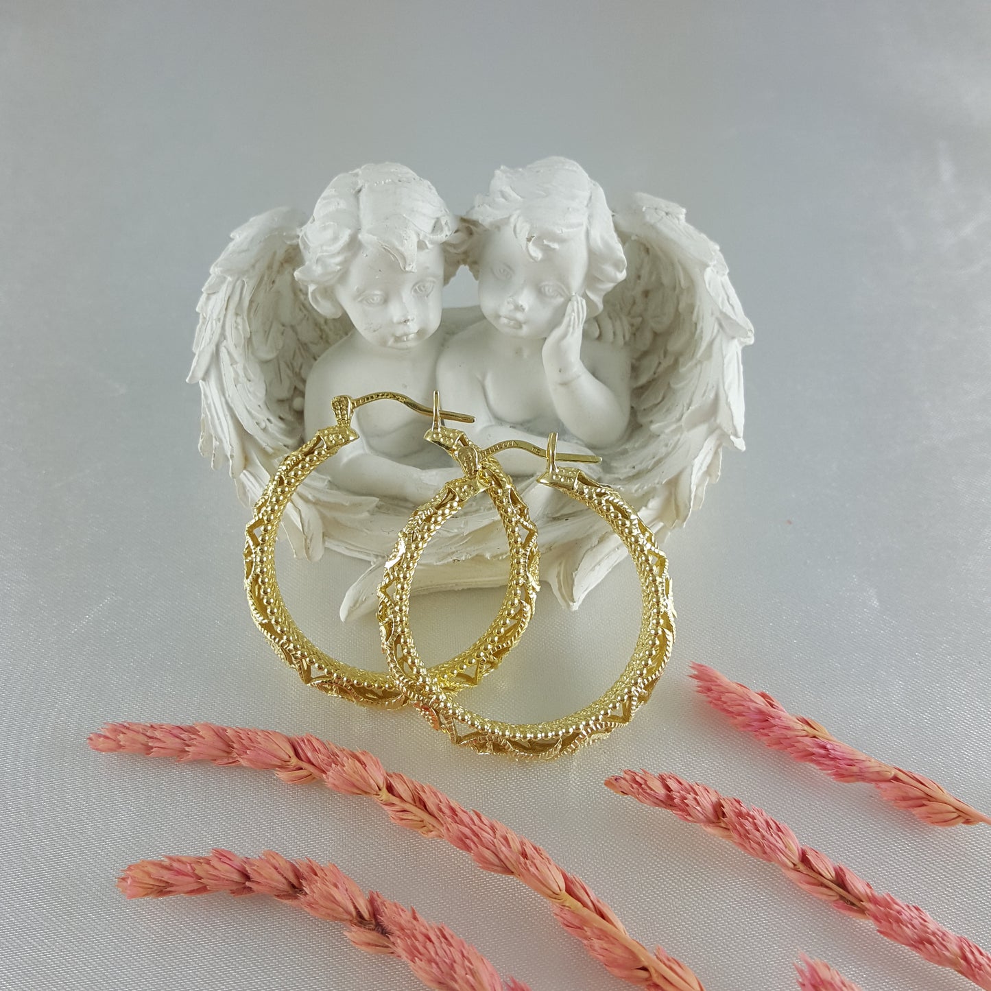 Gold Filigree Floral Hoop Earrings