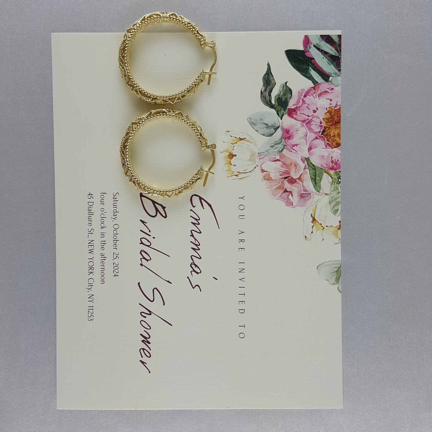 Gold Filigree Floral Hoop Earrings