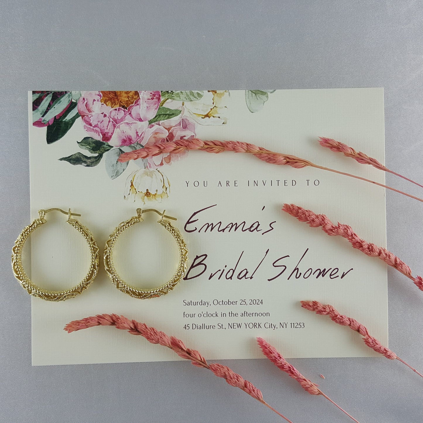 Gold Filigree Floral Hoop Earrings